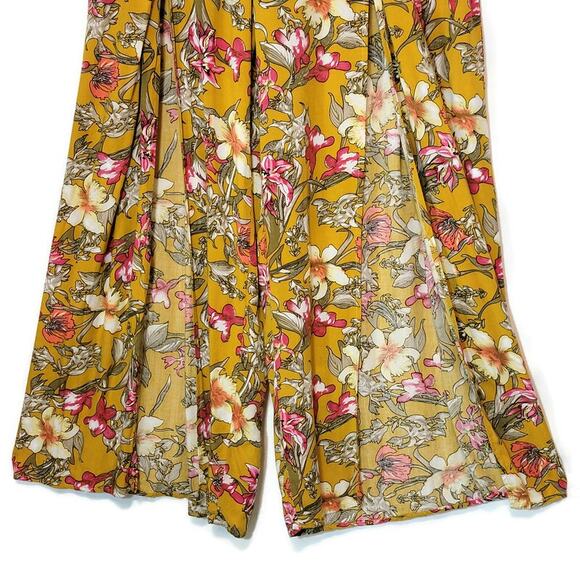 Love Culture Floral Loose Fit Pant Wide Leg Gold Yellow Pink Flowy Summer Boho S - Picture 8 of 14
